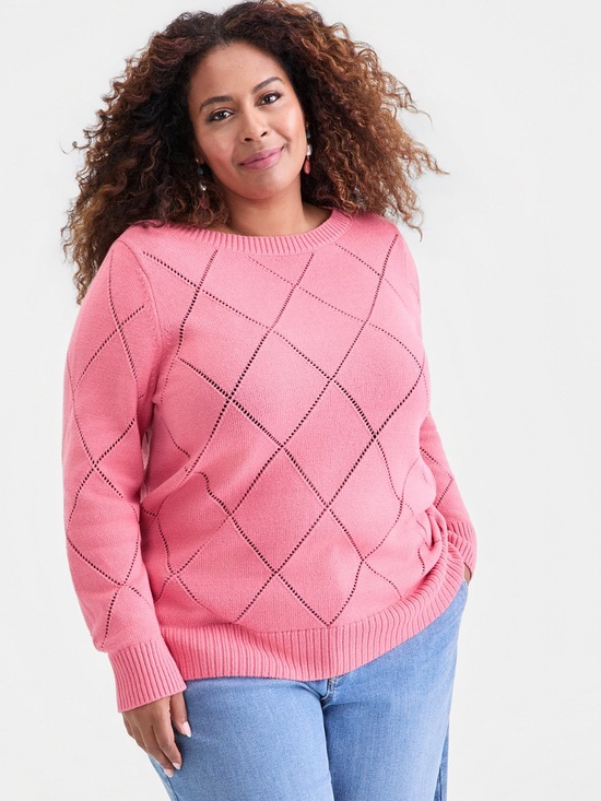 Style & Co. Sweaters - Classic Pointelle Pink Boat-Neck Sweater Preppy Classic NWT